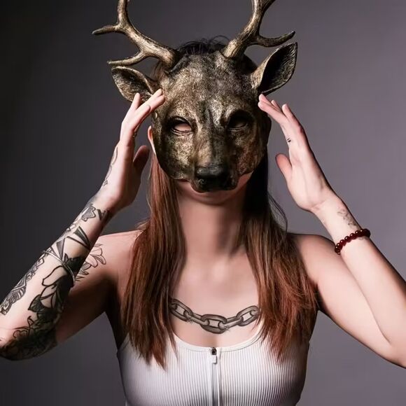 Deer Mask Animal Cosplay Mask PU Anime-Inspired Costume Accessory ren fare - Picture 2 of 4